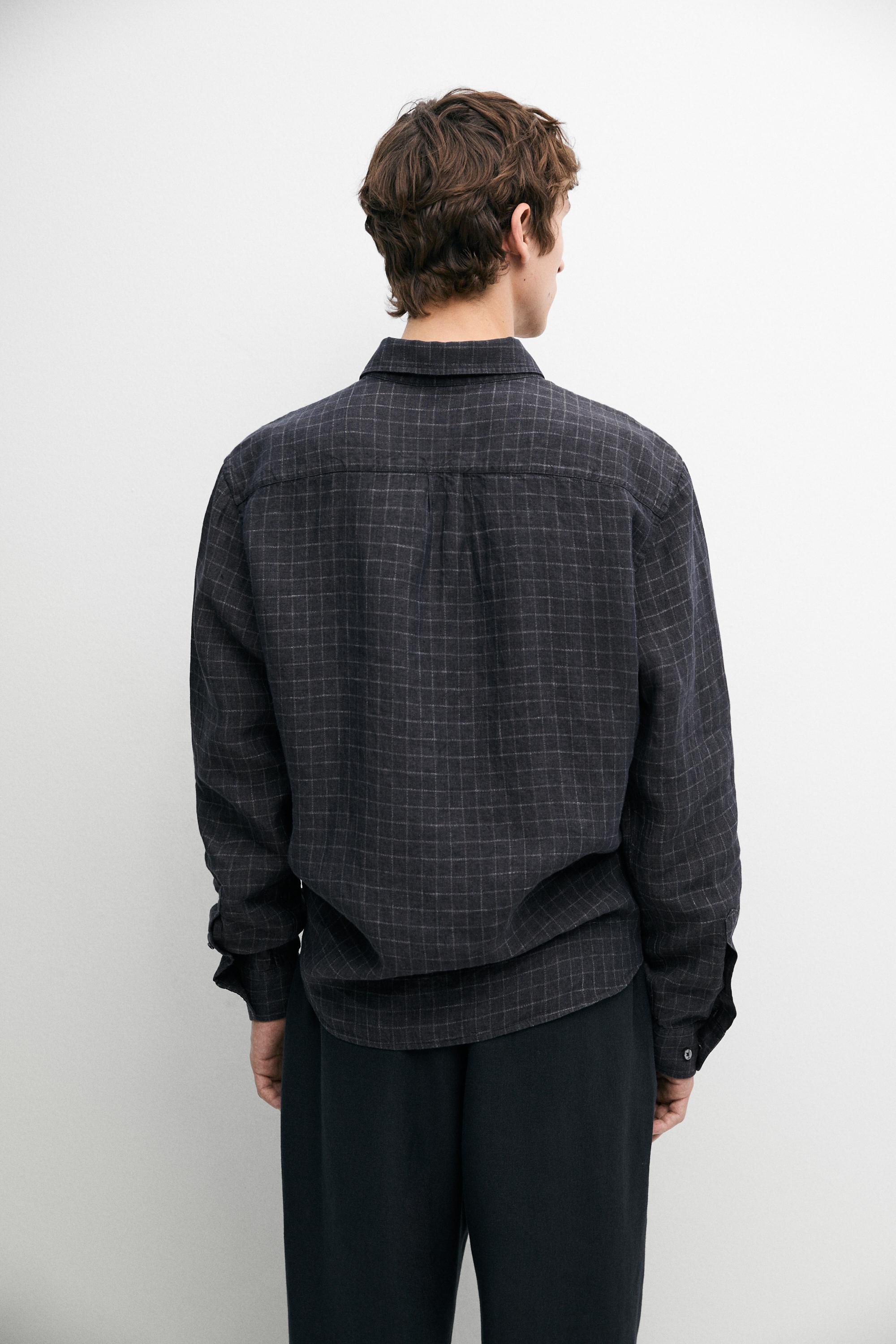 Chemise à carreaux regular fit 100 % lin